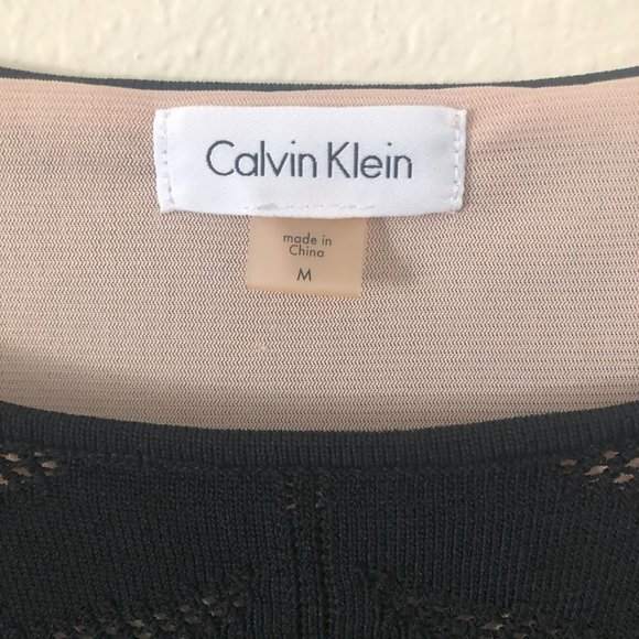 Calvin Klein Black Eyelet Lace Cocktail Dress Sz Medium with Nude Lining - Picture 8 of 9